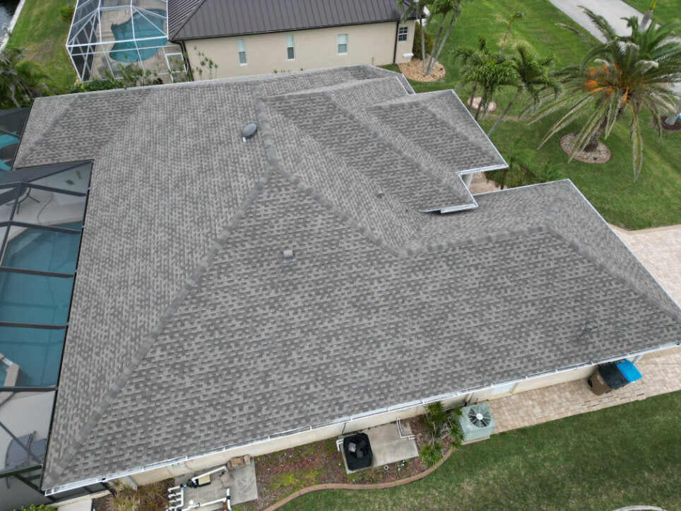 Aerial view of completed roofing by Ridge Right Roofing